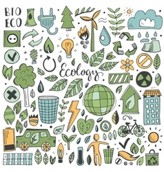 Ecology doodles icons set Royalty Free Vector Image