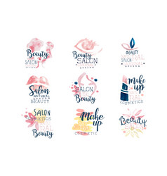 Beauty salon logo design set of colorful hand Vector Image