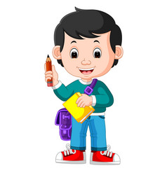 Boy holding big pencil Royalty Free Vector Image