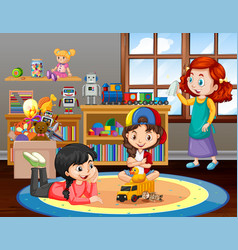 Scene with two boys playing in living room Vector Image