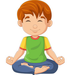 Cartoon little boy doing warrior yoga pose Vector Image