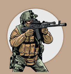 A soldier with submachine gun warrior special Vector Image