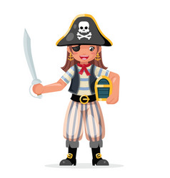 Pirate girl holding wooden sword Royalty Free Vector Image