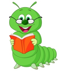 Cartoon caterpillar reading book Royalty Free Vector Image