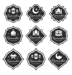 Set black ramadan kareem emblems labels vector