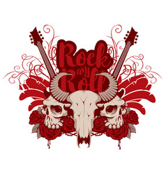 Banner with guitar skulls roses and pentagram Vector Image