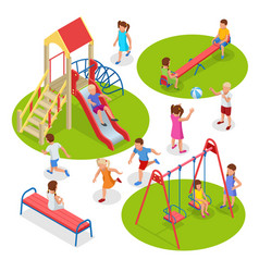 Isometric kids boys and girls are playing on the Vector Image