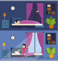 The girl is stretching her arms in bed Royalty Free Vector