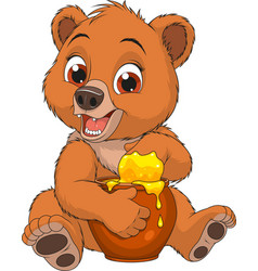 Funny bear with a pot of honey Royalty Free Vector Image