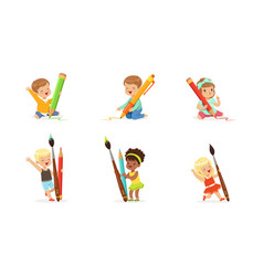 Happy boy holding pencil Royalty Free Vector Image