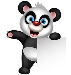 Panda cartoon holding blank sign Royalty Free Vector Image