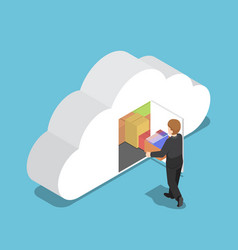 Isometric businessman manage document folders in Vector Image