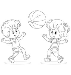 Happy little kids playing badminton Royalty Free Vector