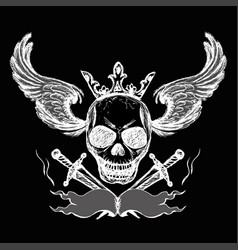 Skulls wings tattoo hand drawing Royalty Free Vector Image