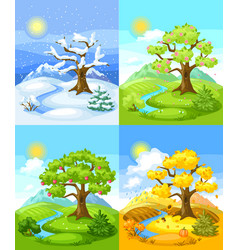 Four Seasons Landscape Banners With Trees Vector Image