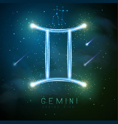 Gemini gold sparkle zodiac sign Royalty Free Vector Image