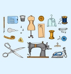 Set sewing tools and materials or elements Vector Image