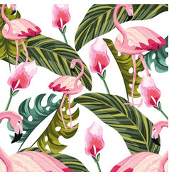 Tropical pattern with flamingo Royalty Free Vector Image