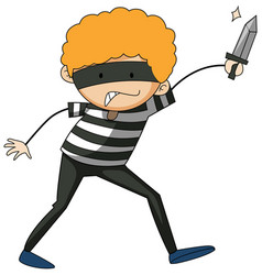 A Thief Doodle Cartoon Character Isolated Vector Image