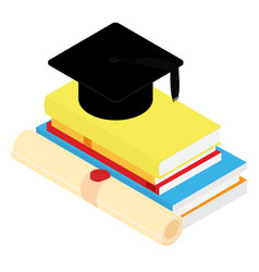 Book stack graduation cap and diploma Royalty Free Vector