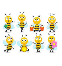 Cute honey bee cartoon collection set Royalty Free Vector