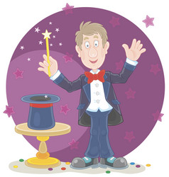 Circus magician with a magic wand and a hat Vector Image