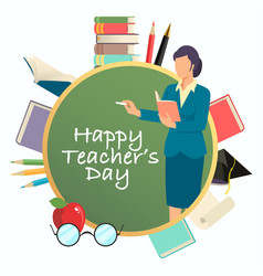 Happy teachers day banner with set stationary Vector Image