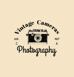 Photography logo vintage old camera label Vector Image