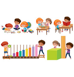 Children learning with calculator Royalty Free Vector Image