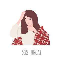 Sick girl suffering from sore throat Royalty Free Vector