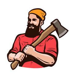 Cartoon lumberjack holding an axe waving Vector Image