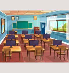 School classroom with chalkboard and desks class Vector Image