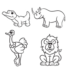 Cute zoo animals collection for coloring book Vector Image