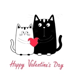 Cute cartoon black white cat boy and girl holding Vector Image