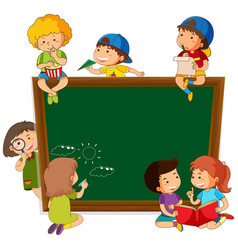 Children on blank chalkboard Royalty Free Vector Image