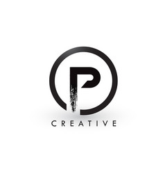 P brushed letter logo black brush letters design Vector Image