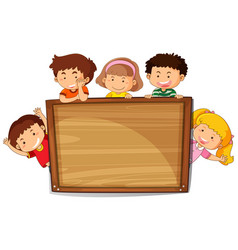 Children on wooden banner Royalty Free Vector Image