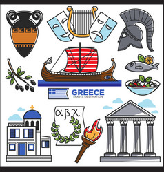 Greece travel tourism landmark symbols and greek Vector Image