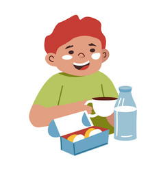 Children Eat Happy Kids Have Lunch Separate Vector Image Children Eat Happy Kids Have Lunch Separate Vector Image