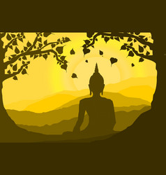 Buddha statue under the bodhi sacred fig Vector Image