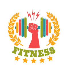 Arm with dumbbell gym club logo Royalty Free Vector Image