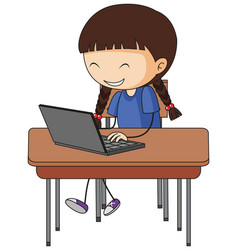 A girl doing homework doodle cartoon character Vector Image