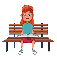 Happy girl reading a book sitting Royalty Free Vector Image