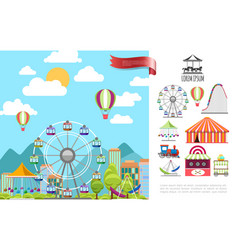 Flat amusement park template Royalty Free Vector Image