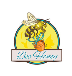 Bee Carrying Honey Pot Skep Circle Drawing Vector Image