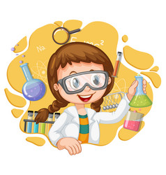 Scientist girl cartoon character with laboratory Vector Image