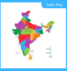 The detailed map of the india with flag Royalty Free Vector