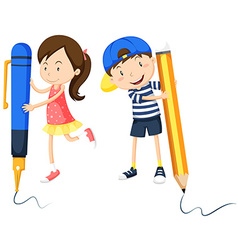 Little girl writing with giant pen Royalty Free Vector Image