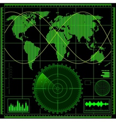 Blue radar screen with planes and world map Vector Image
