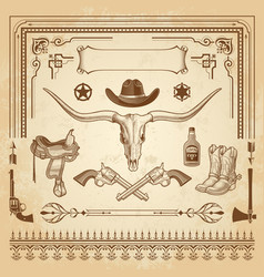 Western board with cowboy accessories Royalty Free Vector